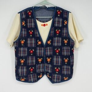Vintage Alfred Dunner Patchwork Embroidered Floral Vest Cottagecore Size M